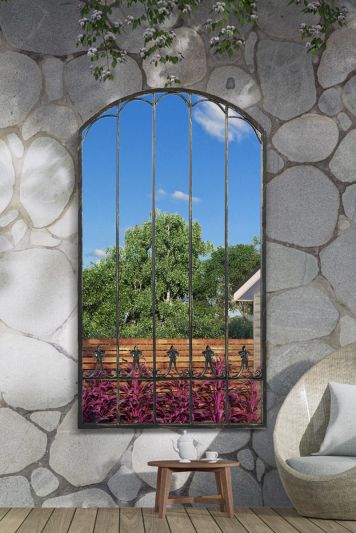 Summer View Metal Arch shaped Decorative Ornate Effect Garden Mirror 160 x 85cm