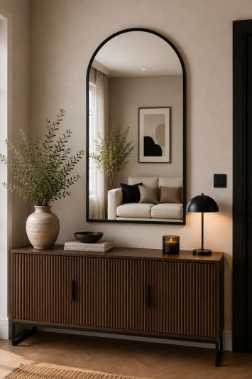The Arcus - Black Metal Framed Arched Wall Mirror 47" X 23.5" (120CM X 60CM)