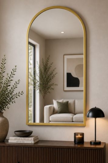 The Arcus - Gold Metal Framed Arched Wall Mirror 47" X 23.5" (120CM X 60CM)