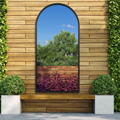 The Arcus - Black Metal Framed Arched Leaner/Wall Garden Mirror 55" X 27.5" (140CM X 70CM)
