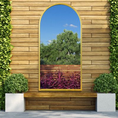 The Arcus - Gold Metal Framed Arched Leaner/Wall Garden Mirror 55" X 27.5" (140CM X 70CM)