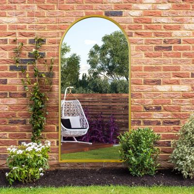 The Arcus - Gold Metal Framed Arched Garden Wall Mirror 63" X 31" (160CM X 80CM)