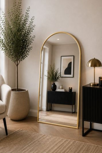 The Arcus - Gold Framed Arched Leaner/Wall Mirror 63" X 31" (160CM X 80CM)