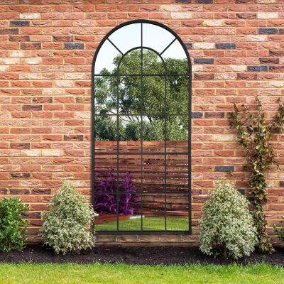 The Arcus - Black Framed Arched Window Garden Mirror 71" X 33.5" (180x85CM)