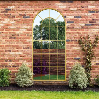 The Arcus - Gold Framed Arched Window Garden Mirror 71" X 33.5" (180x85CM)