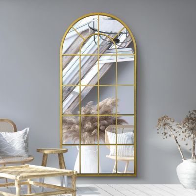 The Arcus - Gold metal Arched Window Leaner / Wall Mirror 71" X 33.5" (180x85CM)