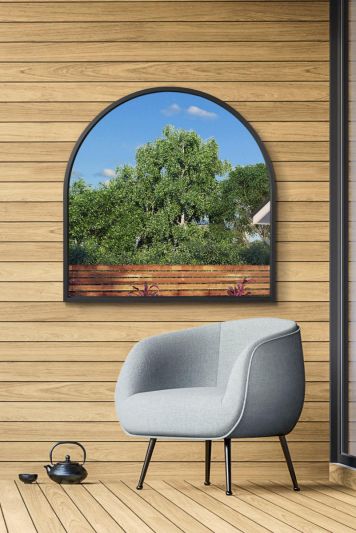 The Arcus - Black Metal Framed Arched Leaner/Wall Garden Mirror 39" X 39" (100CM X 100CM)