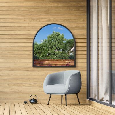 The Arcus - Black Metal Framed Arched Leaner/Wall Garden Mirror 39" X 39" (100CM X 100CM)