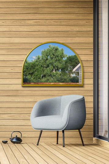The Arcus - Gold Metal Framed Arched Garden Wall Mirror 49" X 35" (125CM X 90CM)