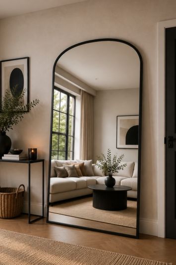 The Angustus - Black Metal Framed Arched Wall Leaner Mirror 67"x33" (170x85CM)