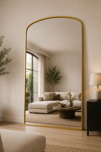 The Angustus - Gold Metal Framed Arched Wall Leaner Mirror 79"x39" (200x100CM)