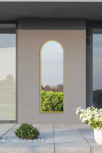 The Arcus - Gold Metal Framed Arched Garden Wall Mirror 63" X 21" (160CM X 53CM)