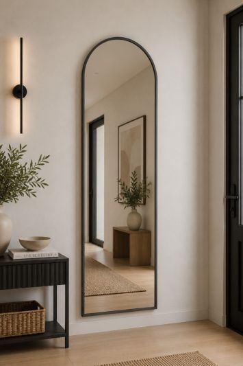 The Arcus - Black Framed Arched Leaner/Wall Mirror 71" X 24" (180CM X 60CM)