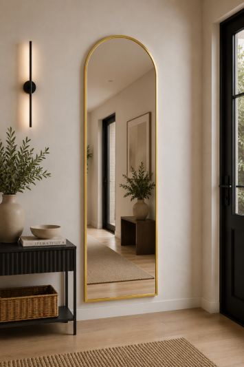The Arcus - Gold Framed Arched Leaner/Wall Mirror 71" X 24" (180CM X 60CM)