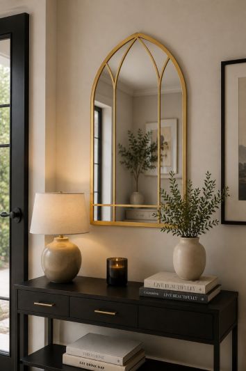 The Arcus - Gold Metal Framed Arched Wall Mirror 32" X 19" (83CM X 48CM)