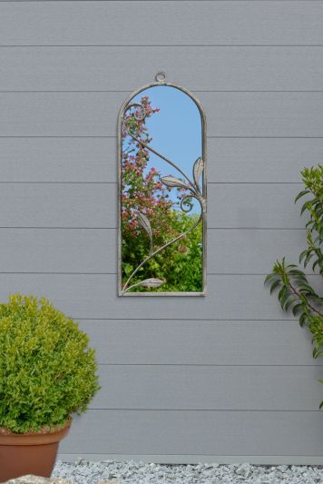 The Arcus - Concrete Colour Metal Frame Arched Garden Mirror 25" x 9" 64 x 24CM