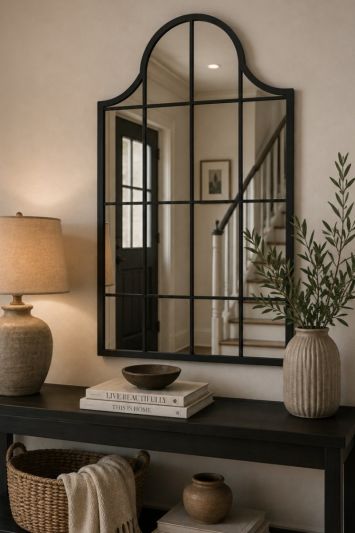 The Arcus - Black Metal Framed Arched Wall Mirror 41" X 24" (104CM X 62CM)
