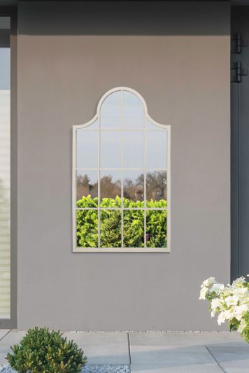 The Arcus - White Metal Framed Arched Garden Wall Mirror 41" X 24" (104CM X 62CM)