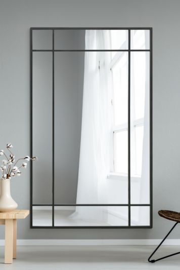 The Fenestra - Black Contemporary Wall and Leaner Mirror 71" X 43" (180 x 110CM)