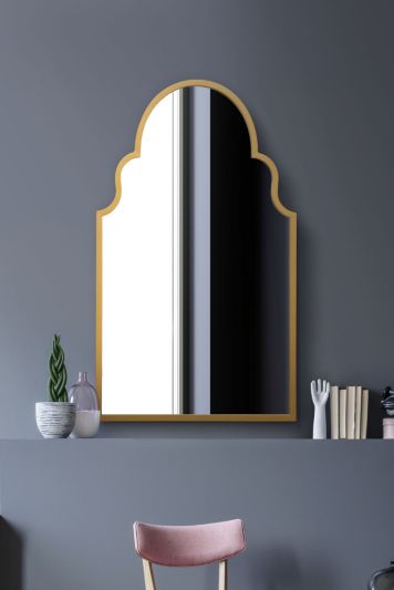 The Arcus - Gold Metal Framed Arched Wall Mirror 41" X 24" (104CM X 61CM)