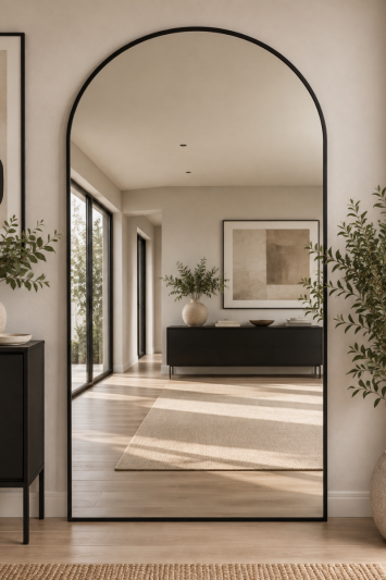 The Arcus - Black Framed Arched Leaner/Wall Mirror 79" X 39" (200CM X 100CM)