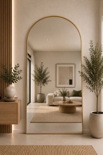 The Arcus - Gold Framed Arched Leaner/Wall Mirror 79" X 39" (200CM X 100CM)
