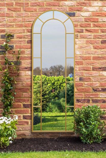 The Arcus - Gold Framed Arched Leaner Garden Wall Mirror 67" X 24" (170CM X 60CM)