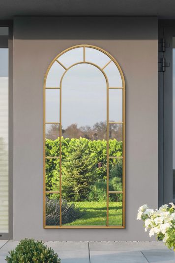 The Arcus - Gold Framed Arched Leaner Garden Wall Mirror 75" X 33" (190CM X 85CM)