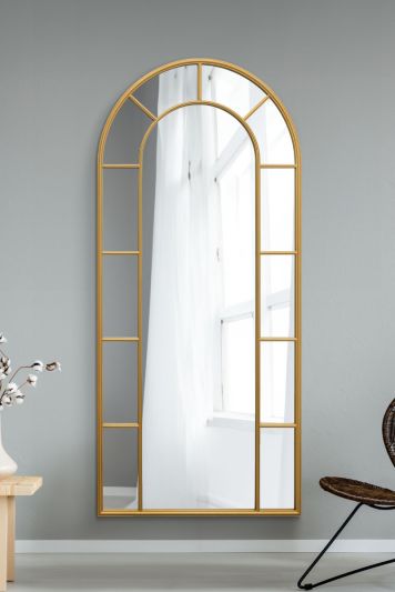 The Arcus - Gold Framed Arched Leaner/Wall Mirror 75" X 33" (190CM X 85CM)