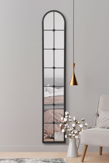 The Arcus - Black Framed Arched Leaner Wall Mirror 67" X 12" (170CM X 30CM)