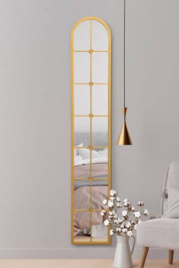 The Arcus - Gold Framed Arched Leaner Wall Mirror 67" X 12" (170CM X 30CM)