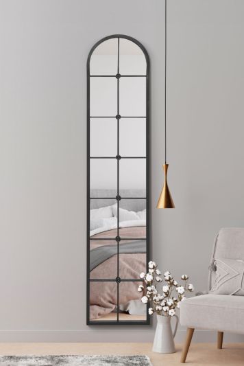 The Arcus - Black Framed Arched Leaner Wall Mirror 75" X 16" (190CM X 40CM)