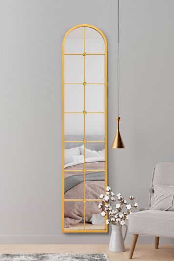 The Arcus - Gold Framed Arched Leaner Wall Mirror 75" X 16" (190CM X 40CM)