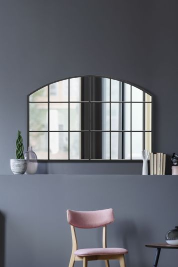 The Arcus - Black Framed Arched Wall Over Mantle Mirror 43" X 29" (110CM X 75CM)
