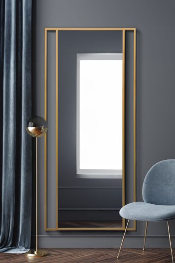 The Fenestra - Gold Modern Wall and Leaner Mirror 79" X 35" (200 x 90CM)