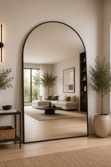 The Arcus - Black Framed Arched Leaner/Wall Mirror 75" X 47" (190CM X 120CM)