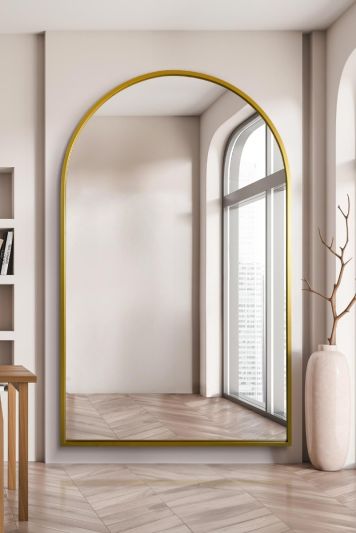 The Arcus - Gold Framed Arched Leaner/Wall Garden Mirror 75" x 47" (190x120CM)