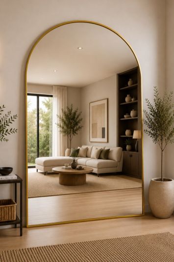 The Arcus - Gold Framed Arched Leaner/Wall Mirror 75" X 47" (190CM X 120CM)