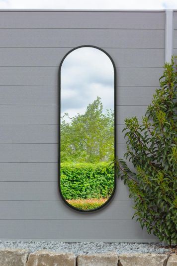 The Vultus - New Black Metal Framed Double Arched Garden Wall Mirror 63" X 22" (160CM X 55CM) Suitable for Outside and Inside