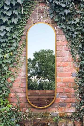 The Vultus - New Gold Metal Framed Double Arched Garden Wall Mirror 63" X 22" (160CM X 55CM) Suitable for Outside and Inside