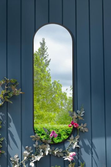 The Vultus - New Black Metal Framed Double Arched Garden Wall Mirror 71" X 24" (180CM X 60CM) Suitable for Outside and Inside