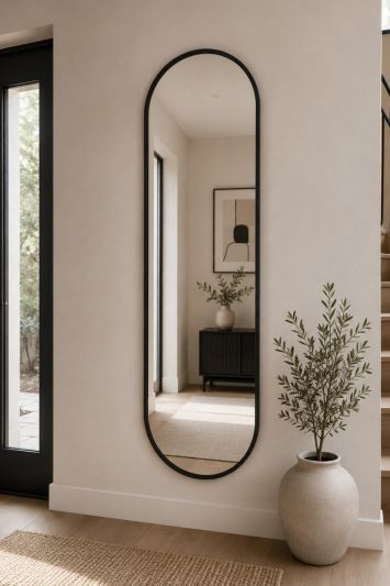The Vultus - New Black Metal Framed Double Arched Wall Mirror 71 X 24" (180CM X 60CM) Suitable for Inside and Outside!