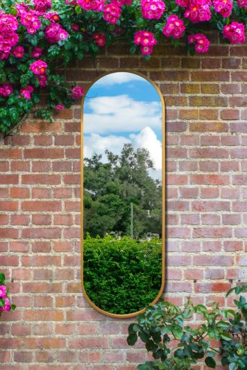 The Vultus - New Gold Metal Framed Double Arched Garden Wall Mirror 71" X 24" (180CM X 60CM) Suitable for Outside and Inside