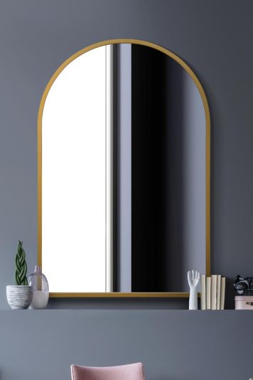 The Arcus - Gold Metal Framed Arched Wall Mirror 47" X 31" (120CM X 80CM). Suitable for Inside and Outside.
