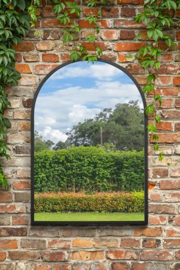 The Arcus - Black Metal Framed Arched Garden Wall Mirror 39" X 27" (100CM X 70CM). Suitable for Outside and Inside!