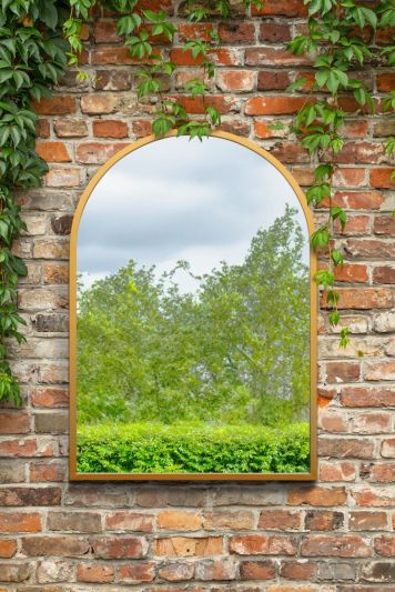 The Arcus - Gold Metal Framed Arched Garden Wall Mirror 39" X 27" (100CM X 70CM). Suitable for Outside and Inside!