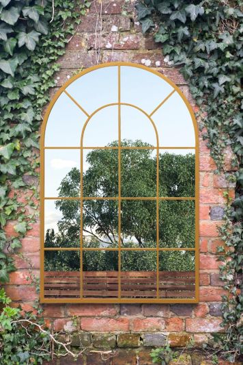 The Arcus - Gold Framed Arched Window Garden Mirror 47"x31" 120x80CM. Suitable for Outside and Inside!