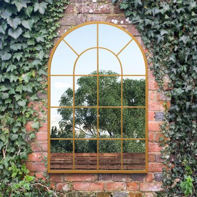 The Arcus - Gold Framed Arched Window Garden Mirror 47"x31" 120x80CM. Suitable for Outside and Inside!