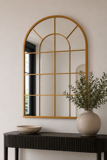 The Arcus - Gold Framed Arched Window Leaner/Wall Mirror 47" X 31" (120x80CM) Suitable for Inside and Outside!