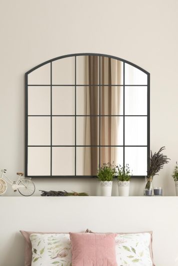 The Arcus - Black Framed Arched Window Leaner/Wall Mirror 39" X 39" (100x100CM) Suitable for Inside and Outside!